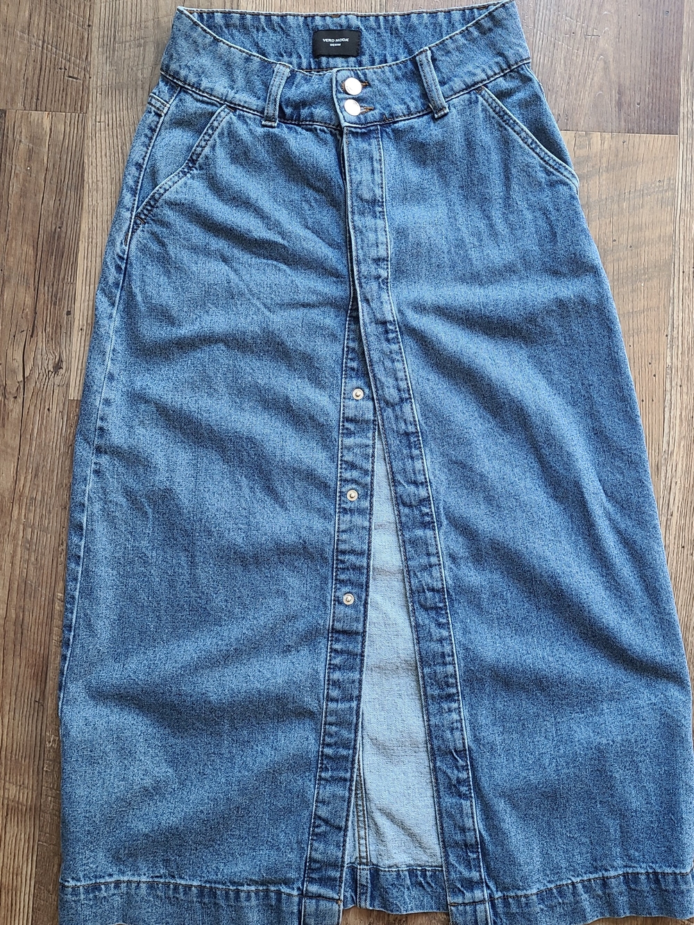 Vero Moda Denim Button-Front Midi Skirt Size Small